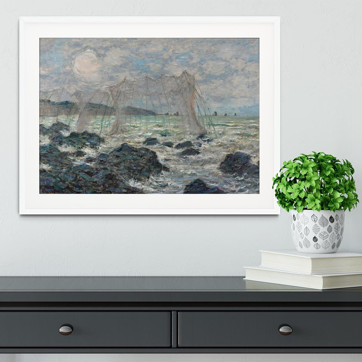 Fishing nets at Pourville by Monet Framed Print - Canvas Art Rocks - 5