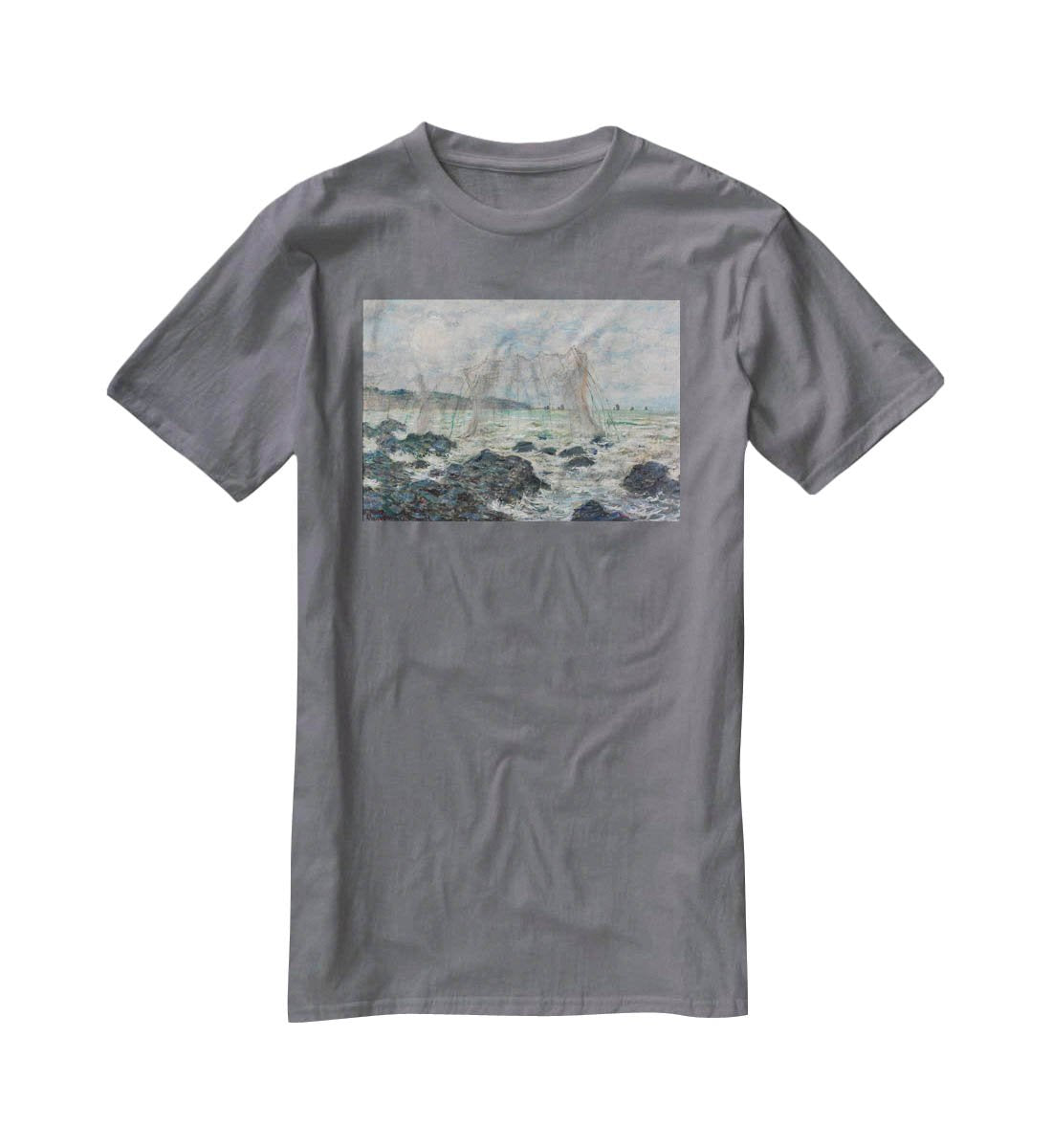 Fishing nets at Pourville by Monet T-Shirt - Canvas Art Rocks - 3