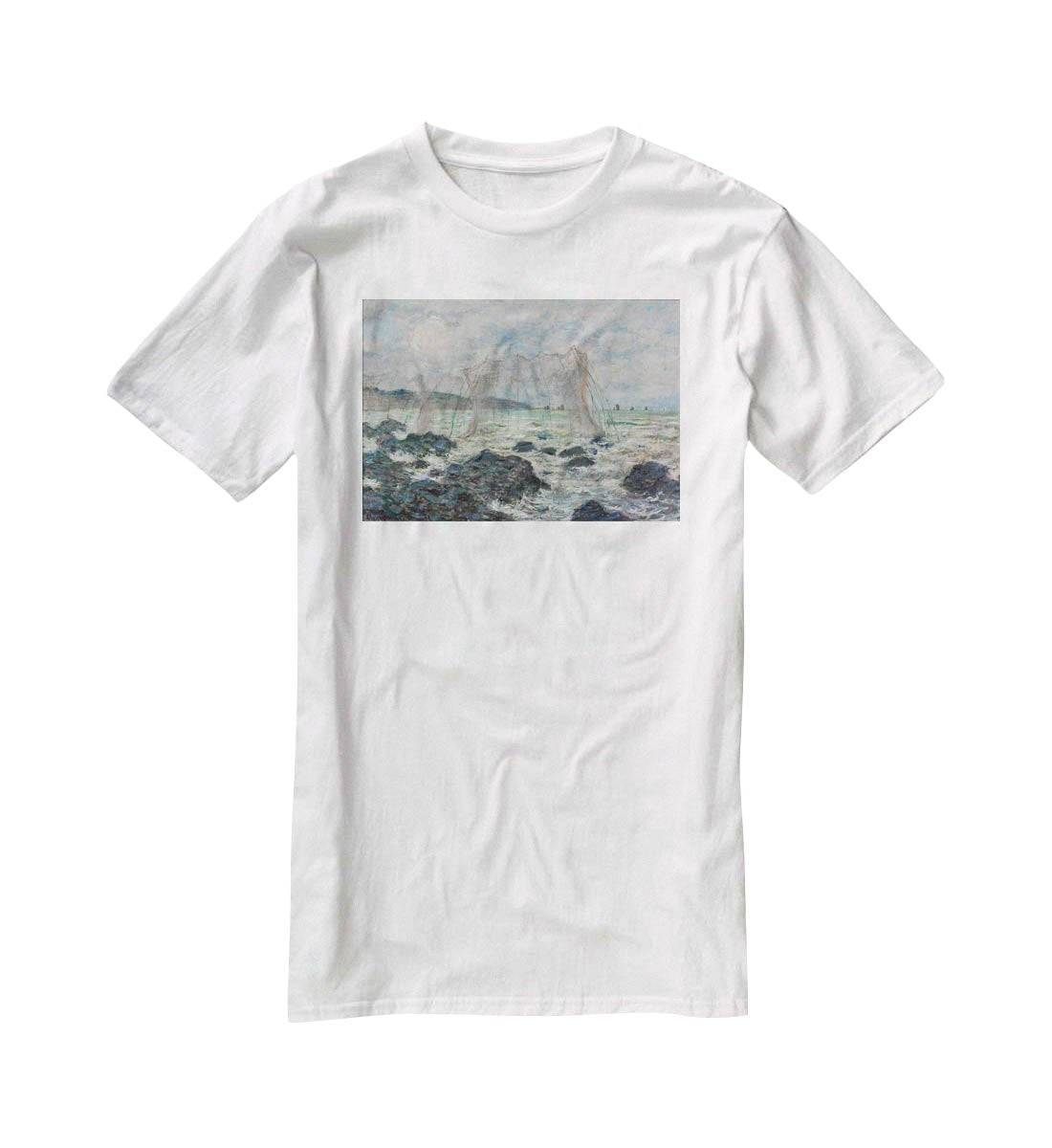 Fishing nets at Pourville by Monet T-Shirt - Canvas Art Rocks - 5