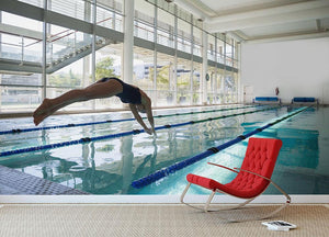 Fit swimmer diving into the pool Wall Mural Wallpaper - Canvas Art Rocks - 2