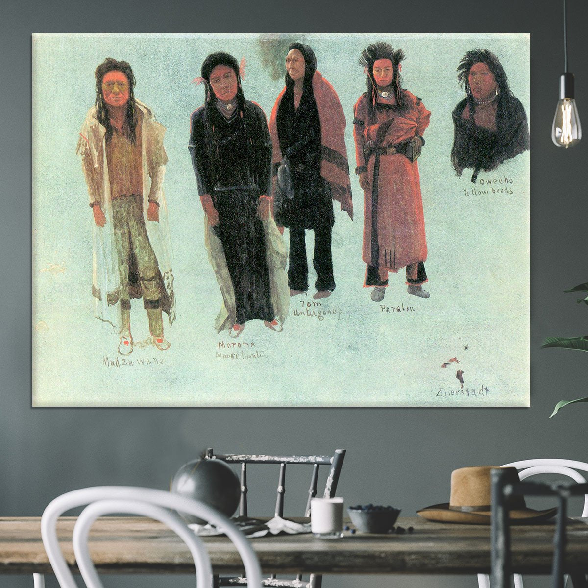 Five Indians by Bierstadt Canvas Print or Poster