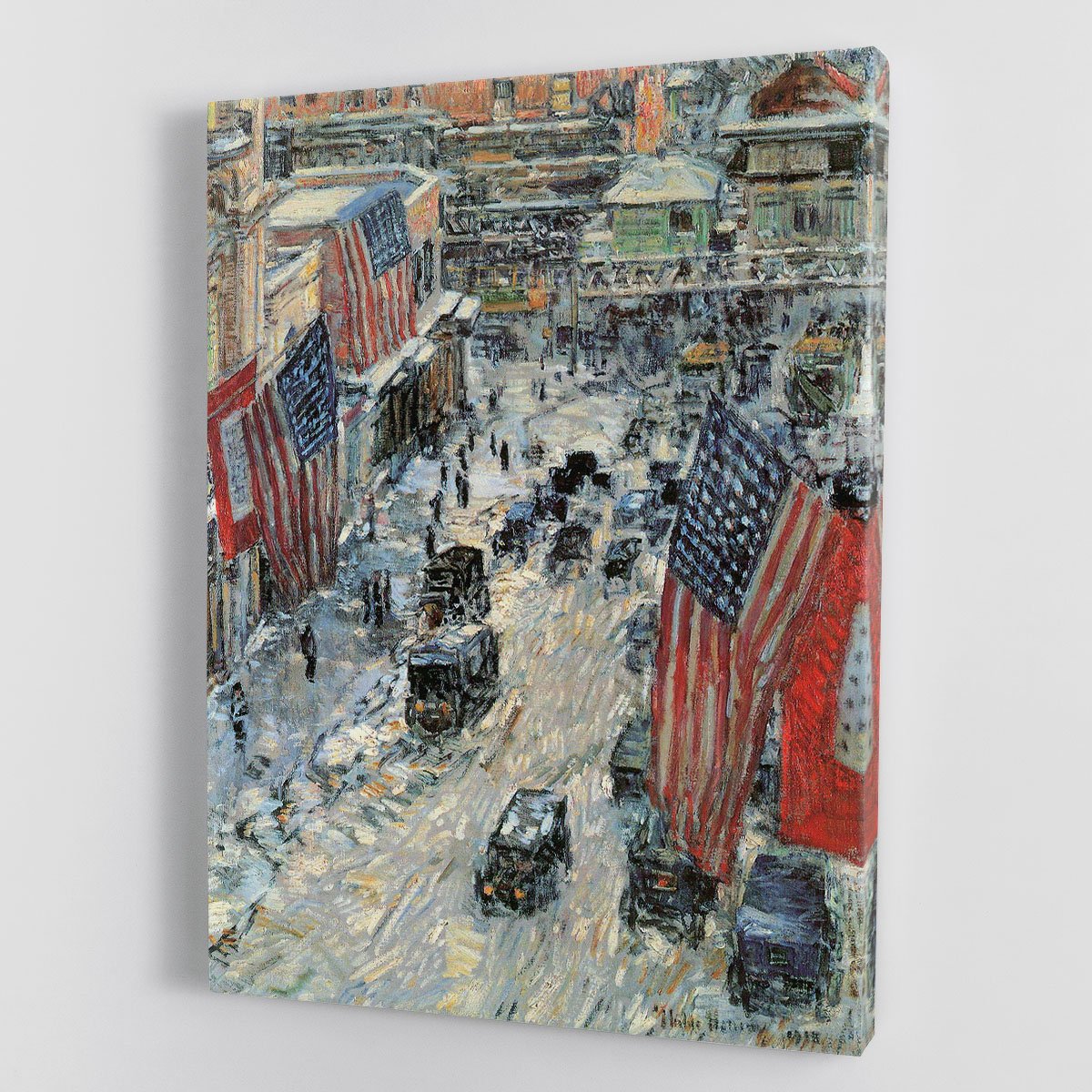 Flags on Fifth Avenue Winter 1918 by Hassam Canvas Print or Poster