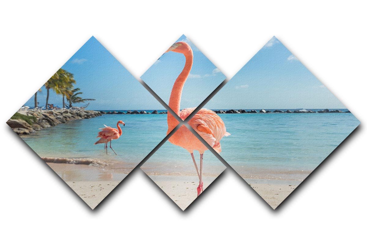 Flamingos on the Aruba beach 4 Square Multi Panel Canvas - Canvas Art Rocks - 1