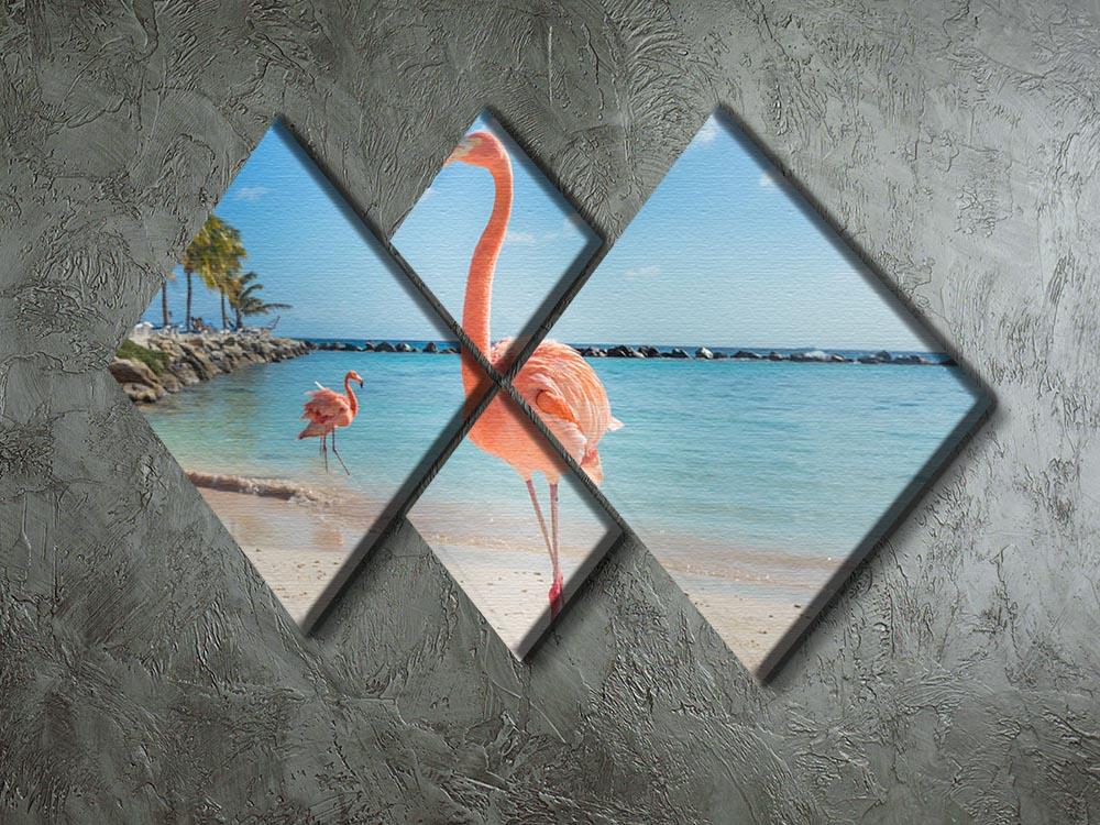 Flamingos on the Aruba beach 4 Square Multi Panel Canvas - Canvas Art Rocks - 2