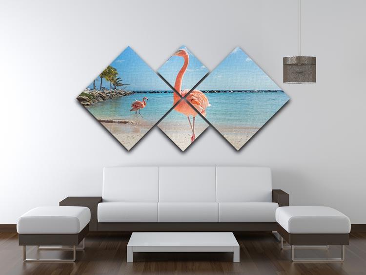 Flamingos on the Aruba beach 4 Square Multi Panel Canvas - Canvas Art Rocks - 3