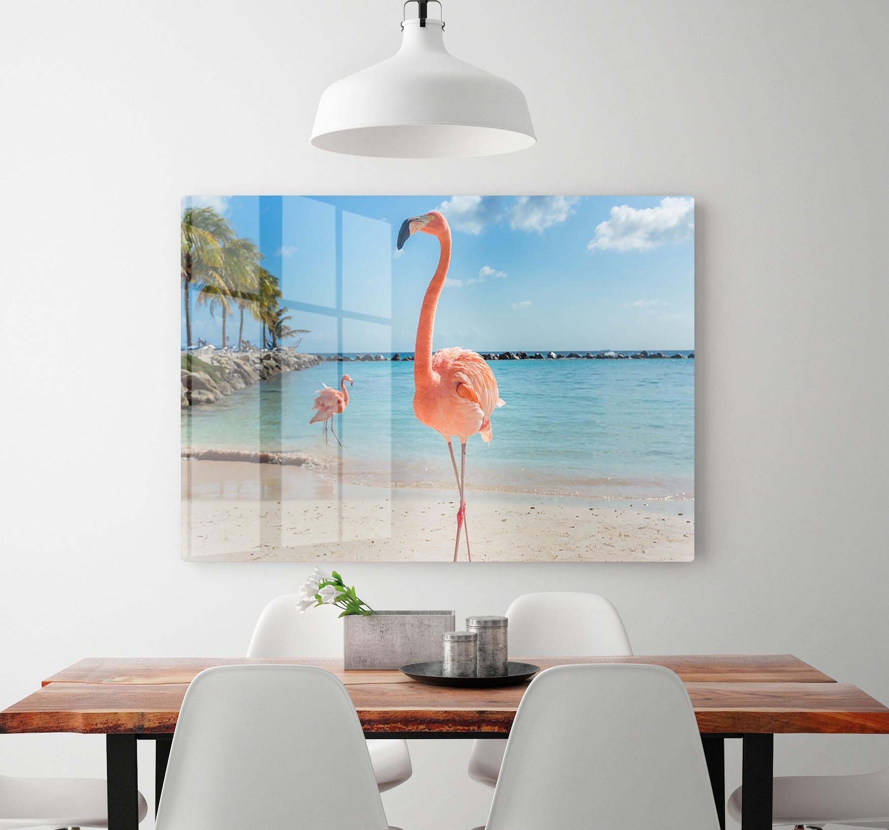 Flamingos on the Aruba beach HD Metal Print - Canvas Art Rocks - 2