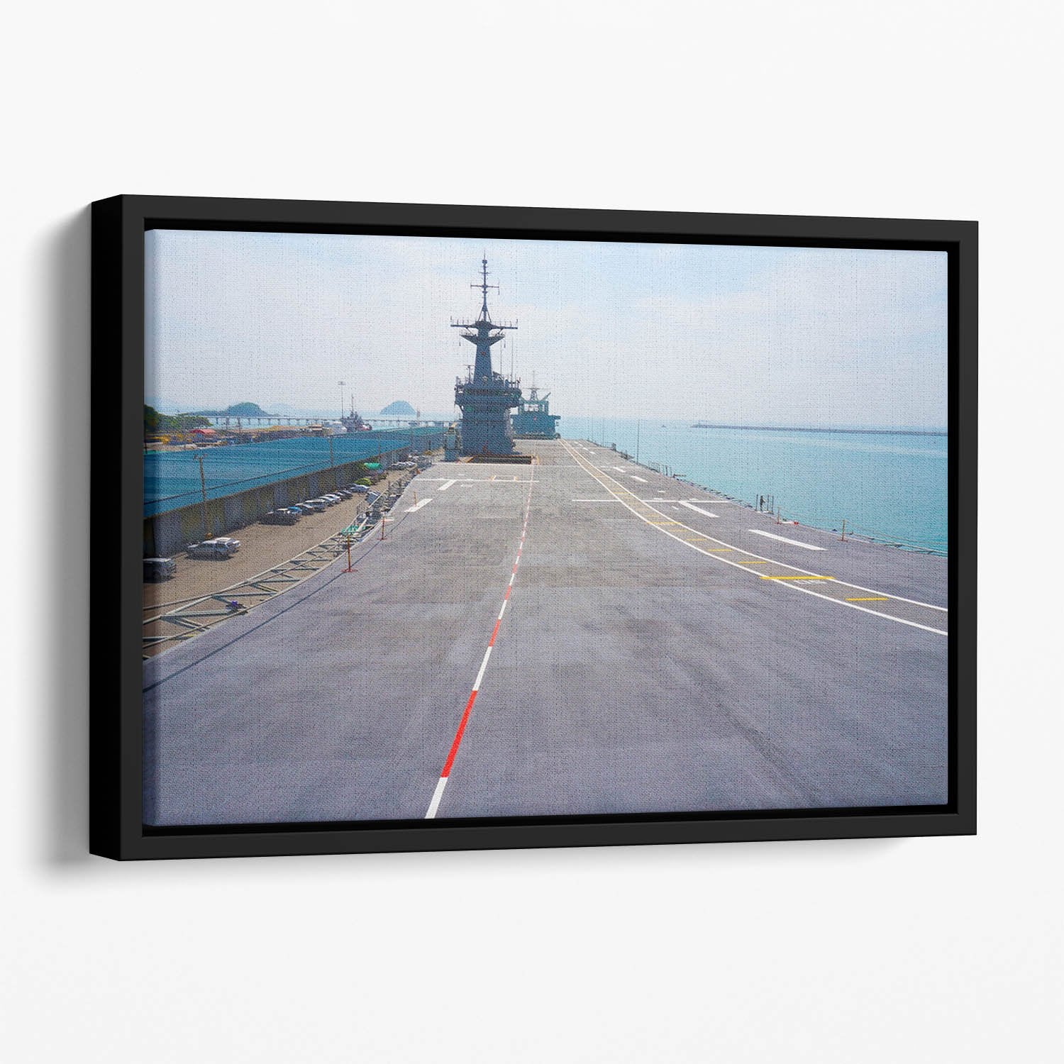 Flight deck of an aircraft carrier Floating Framed Canvas