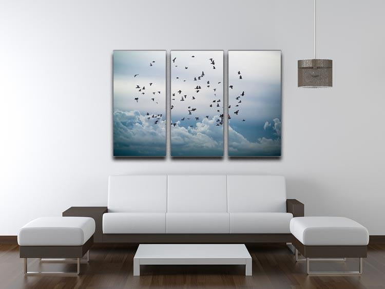 Flock of birds flying in the sky 3 Split Panel Canvas Print - Canvas Art Rocks - 3