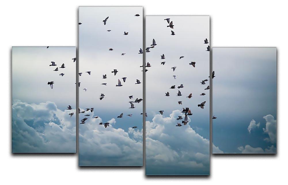 Flock of birds flying in the sky 4 Split Panel Canvas - Canvas Art Rocks - 1