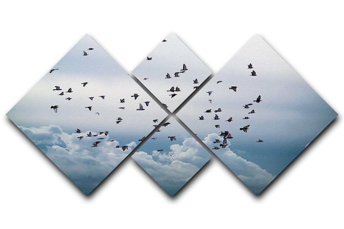 Flock of birds flying in the sky 4 Square Multi Panel Canvas - Canvas Art Rocks - 1