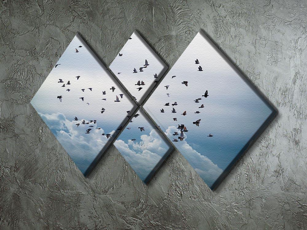 Flock of birds flying in the sky 4 Square Multi Panel Canvas - Canvas Art Rocks - 2