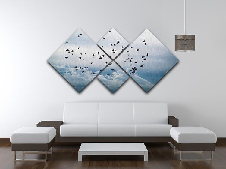 Flock of birds flying in the sky 4 Square Multi Panel Canvas - Canvas Art Rocks - 3