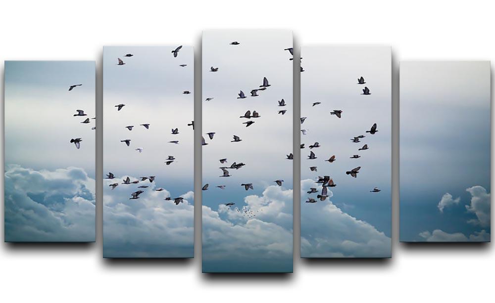 Flock of birds flying in the sky 5 Split Panel Canvas - Canvas Art Rocks - 1