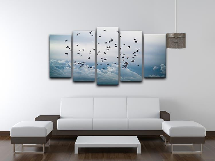 Flock of birds flying in the sky 5 Split Panel Canvas - Canvas Art Rocks - 3