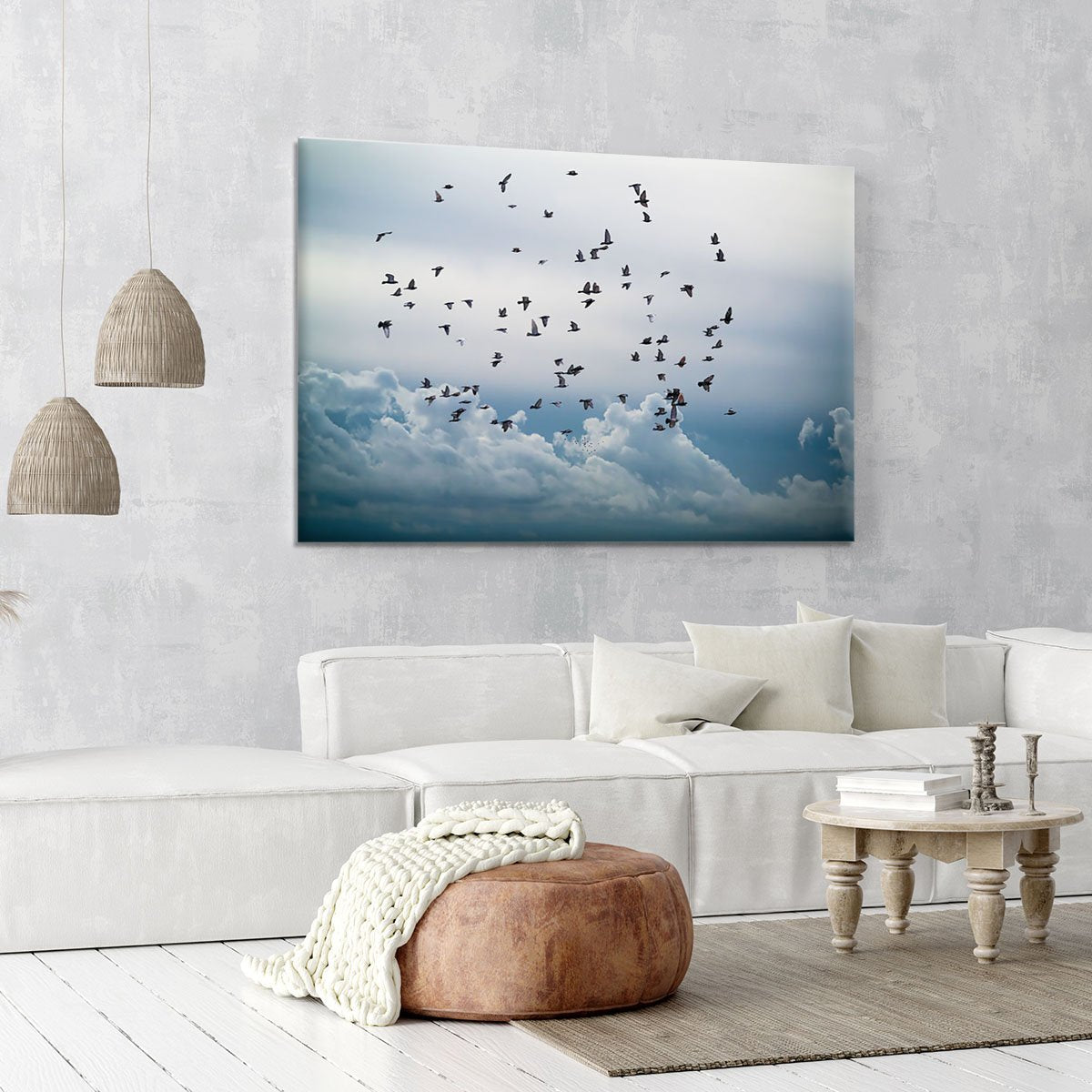 Flock of birds flying in the sky Canvas Print or Poster