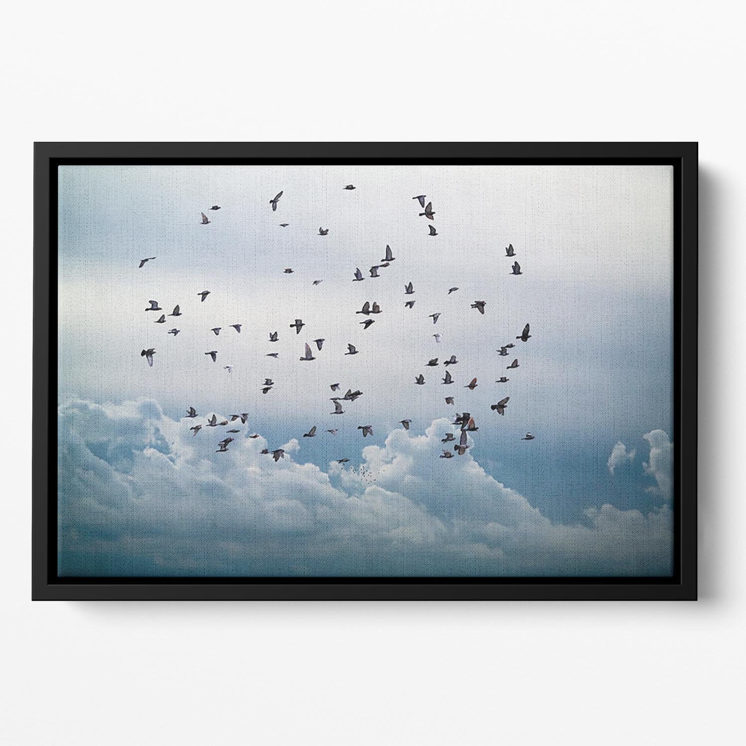 Flock of birds flying in the sky Floating Framed Canvas - Canvas Art Rocks - 2