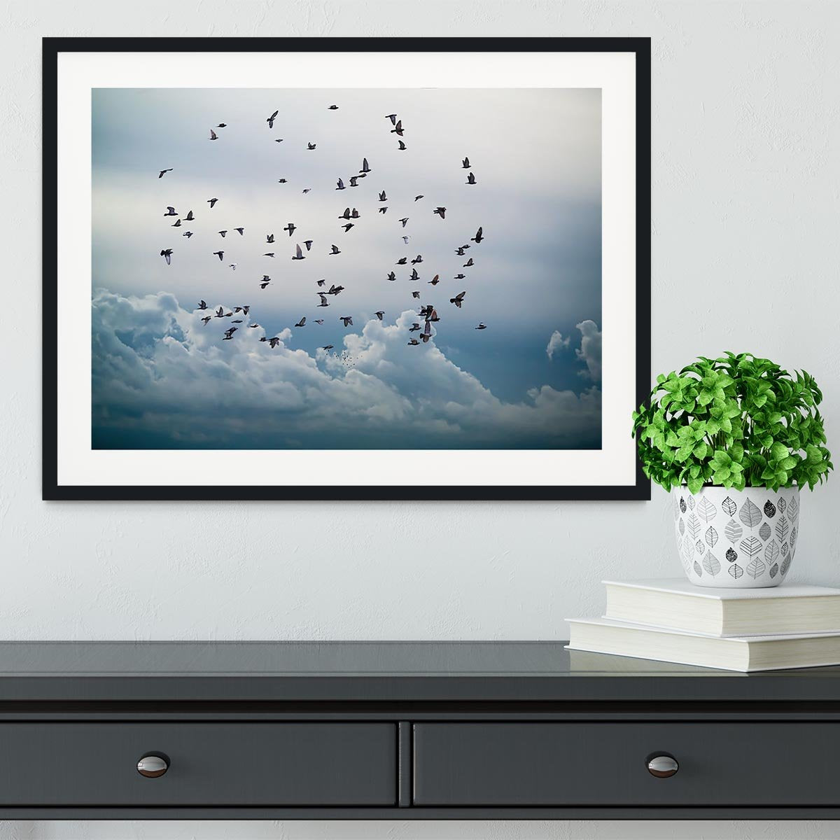 Flock of birds flying in the sky Framed Print - Canvas Art Rocks - 1