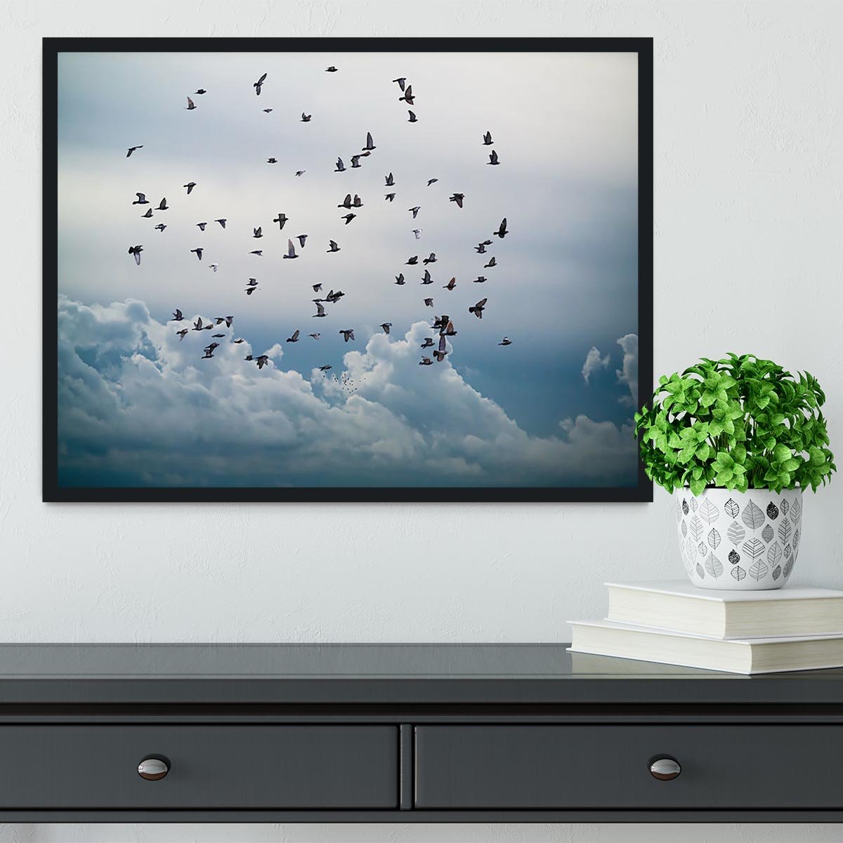 Flock of birds flying in the sky Framed Print - Canvas Art Rocks - 2