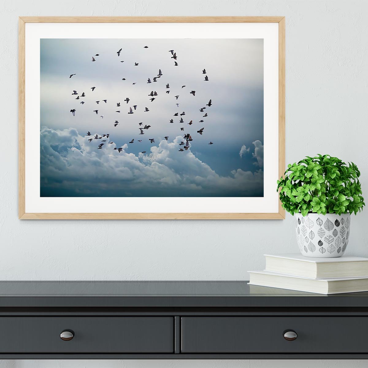 Flock of birds flying in the sky Framed Print - Canvas Art Rocks - 3