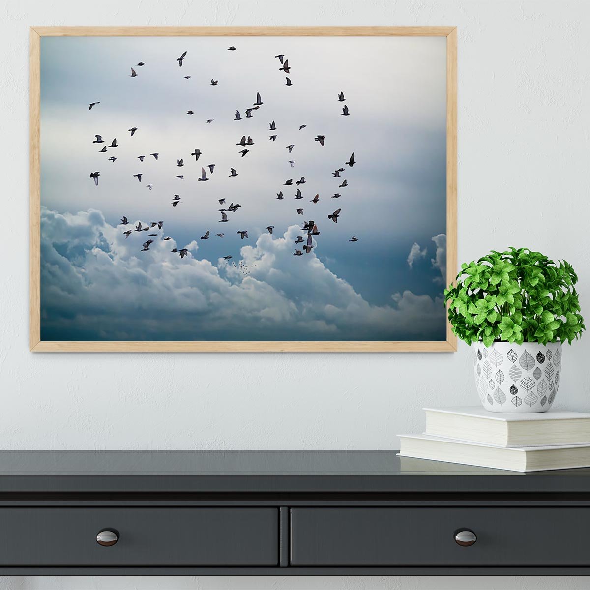 Flock of birds flying in the sky Framed Print - Canvas Art Rocks - 4