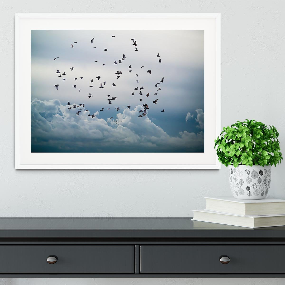Flock of birds flying in the sky Framed Print - Canvas Art Rocks - 5