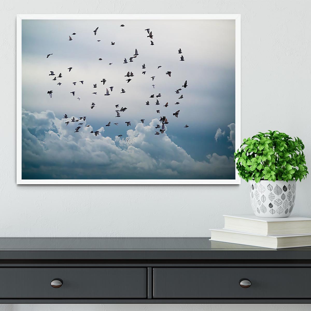 Flock of birds flying in the sky Framed Print - Canvas Art Rocks -6