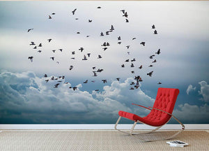 Flock of birds flying in the sky Wall Mural Wallpaper - Canvas Art Rocks - 2