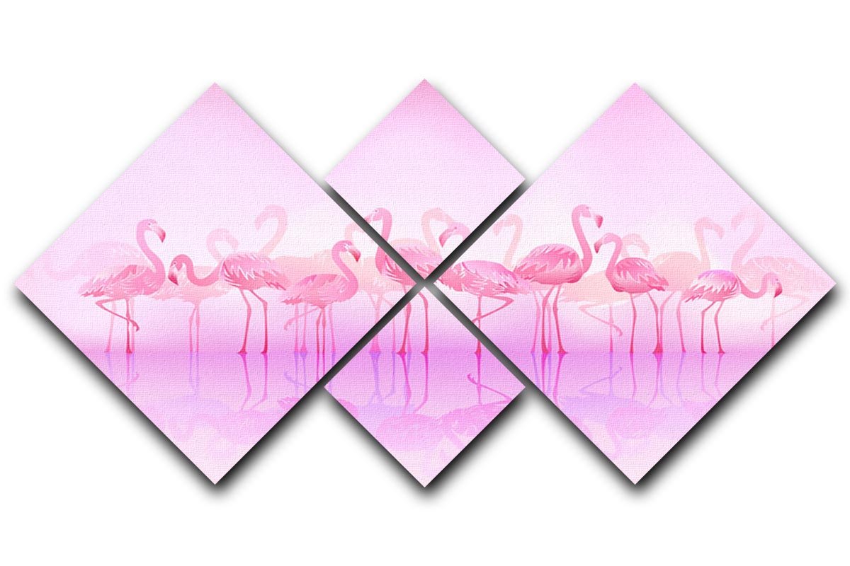 Flock of caribbean flamingos over a lake 4 Square Multi Panel Canvas - Canvas Art Rocks - 1