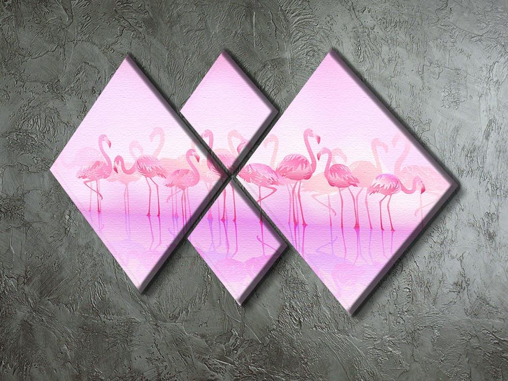 Flock of caribbean flamingos over a lake 4 Square Multi Panel Canvas - Canvas Art Rocks - 2