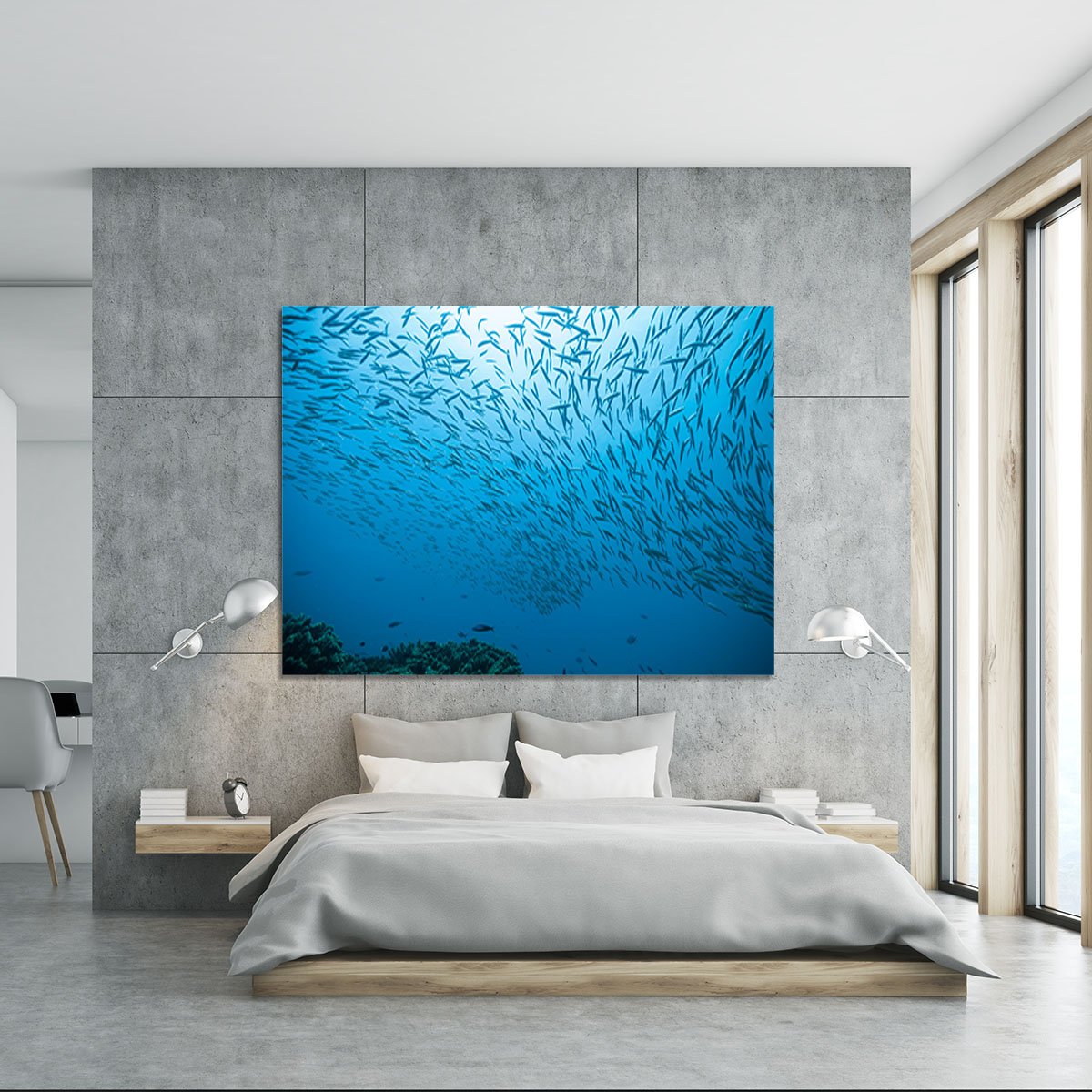 Flock of fish flowing Canvas Print or Poster