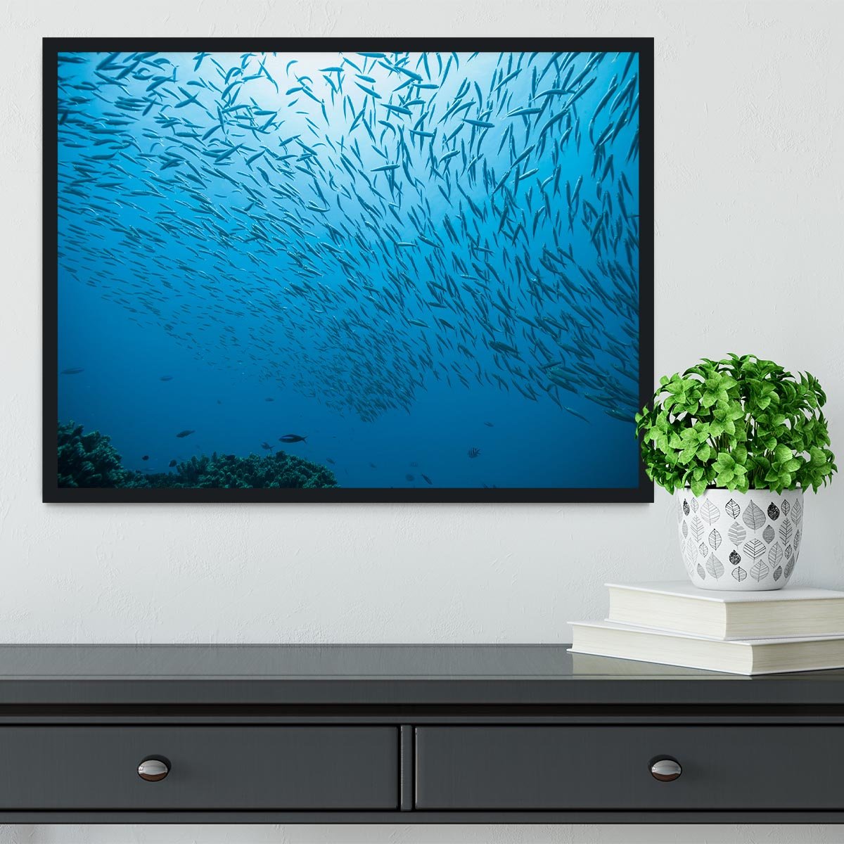 Flock of fish flowing Framed Print - Canvas Art Rocks - 2