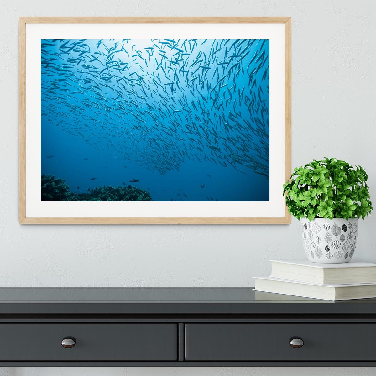 Flock of fish flowing Framed Print - Canvas Art Rocks - 3