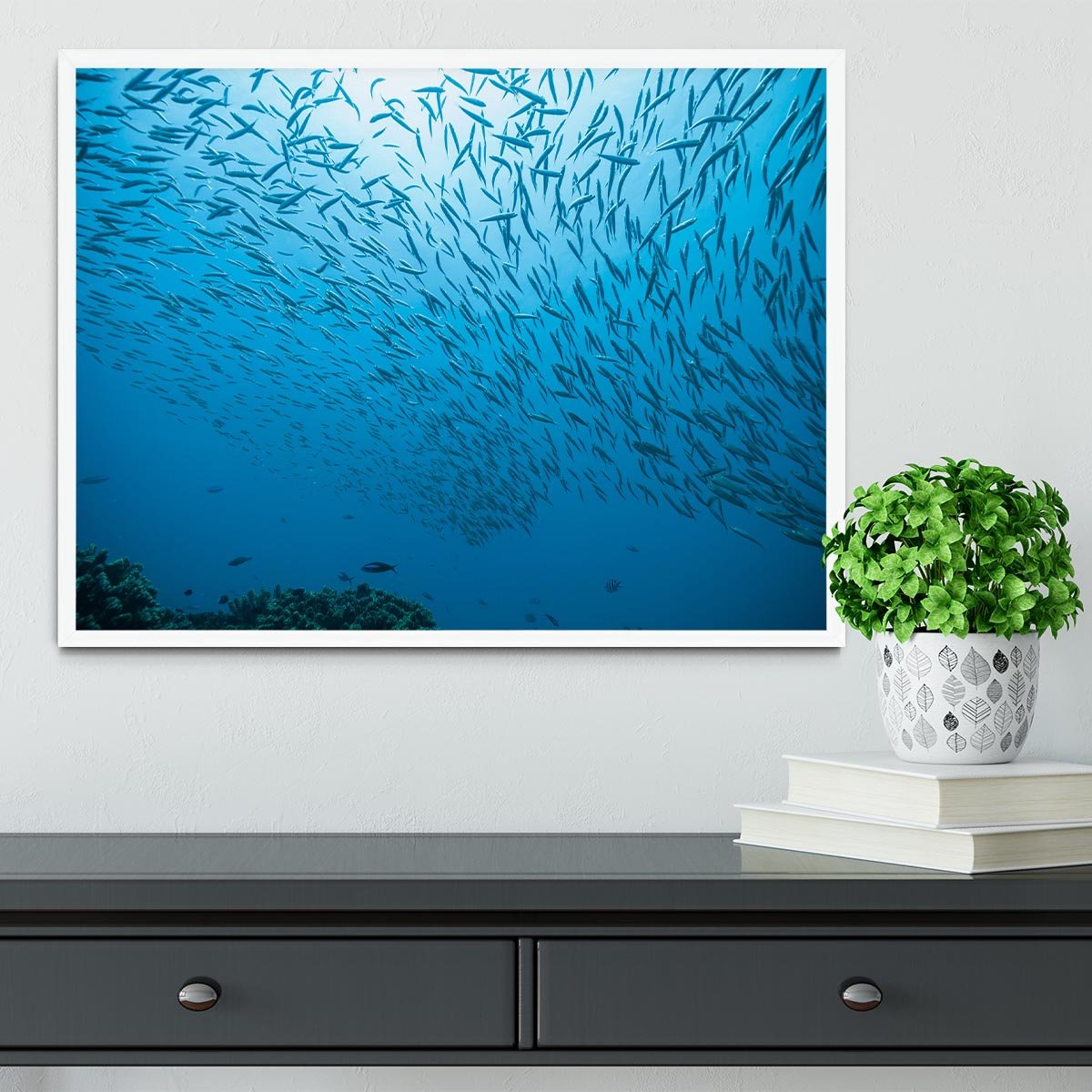 Flock of fish flowing Framed Print - Canvas Art Rocks -6