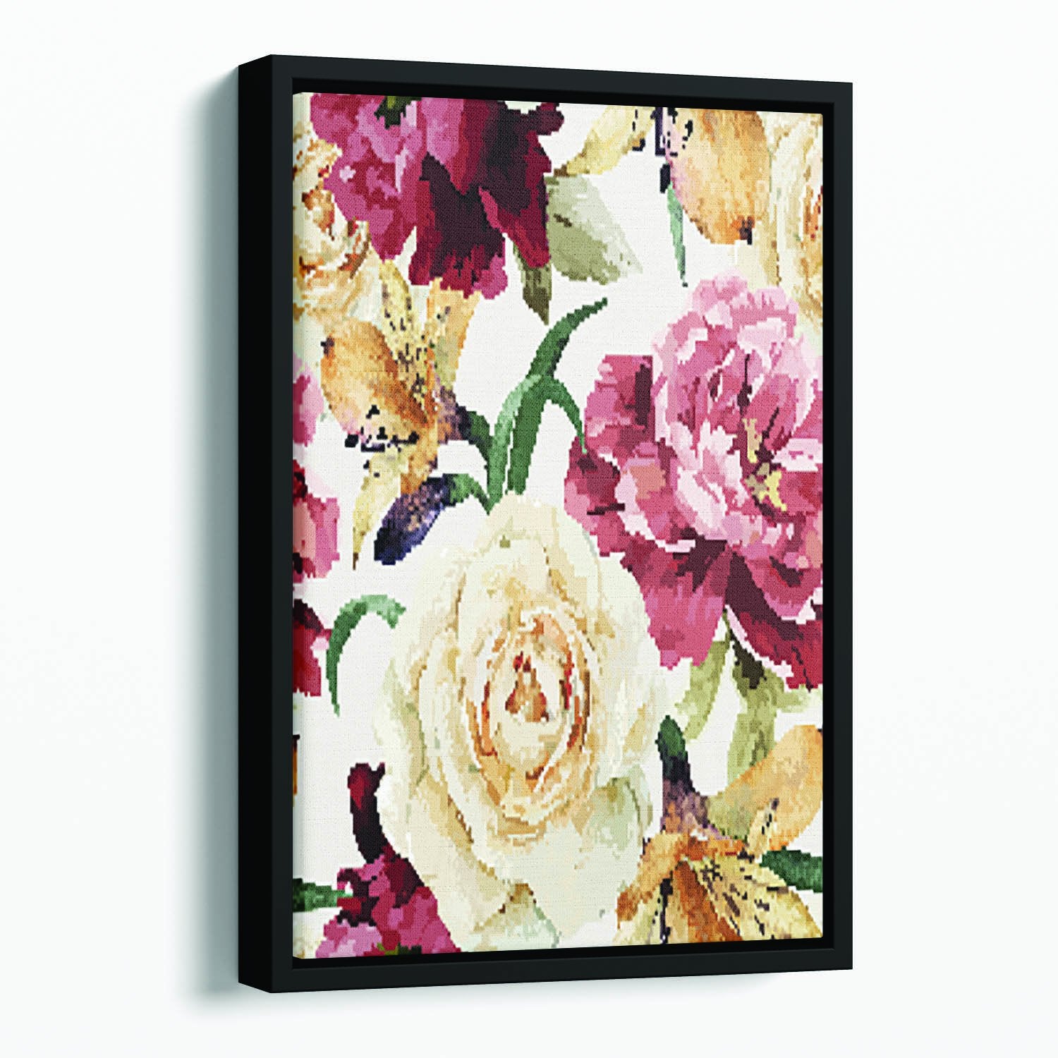 Floral pattern with roses Floating Framed Canvas