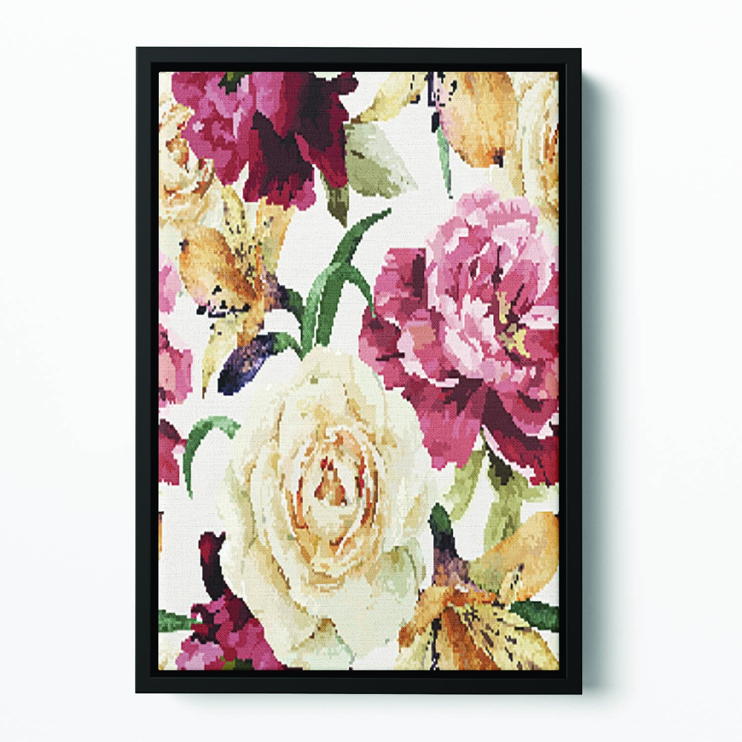 Floral pattern with roses Floating Framed Canvas