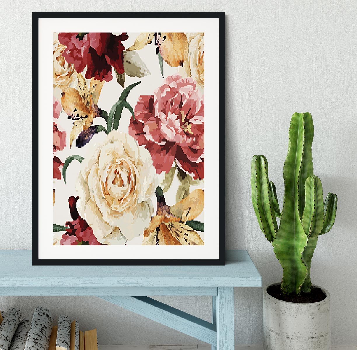 Floral pattern with roses Framed Print - Canvas Art Rocks - 1