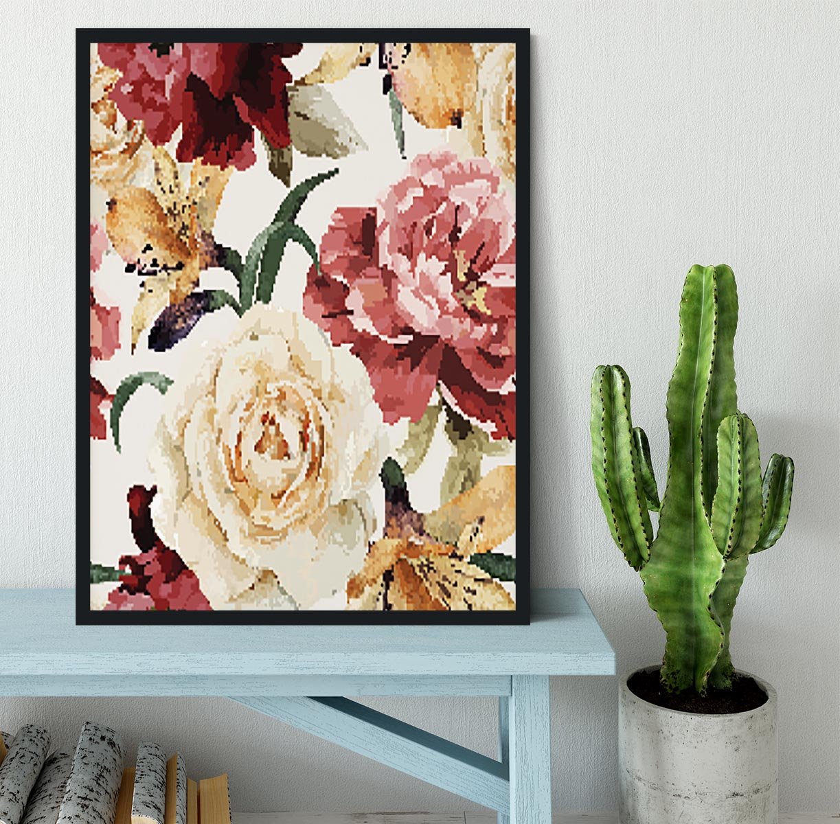 Floral pattern with roses Framed Print - Canvas Art Rocks - 2