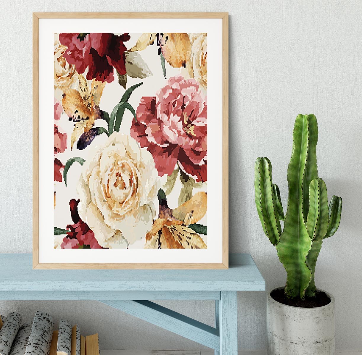 Floral pattern with roses Framed Print - Canvas Art Rocks - 3