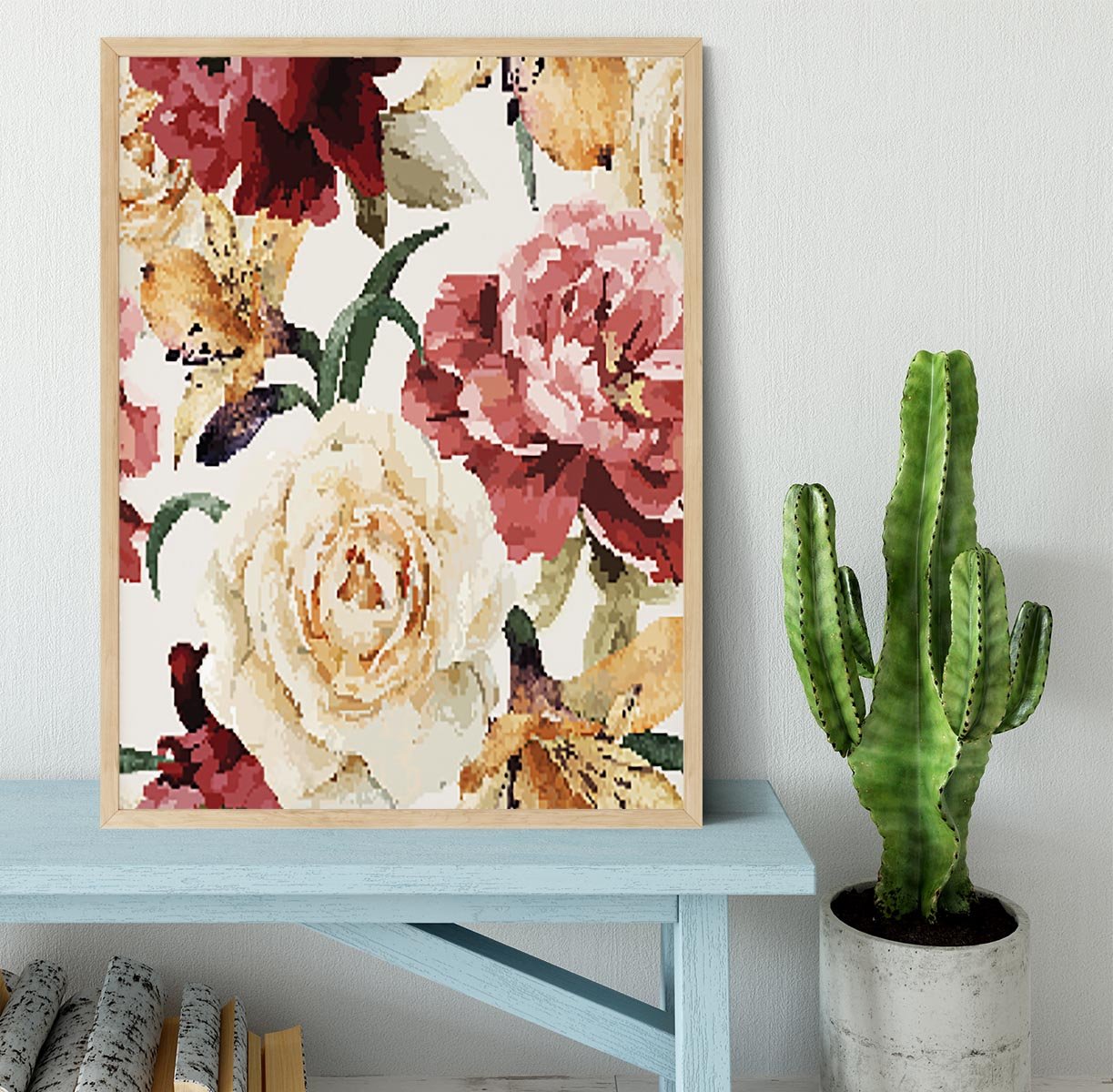 Floral pattern with roses Framed Print - Canvas Art Rocks - 4