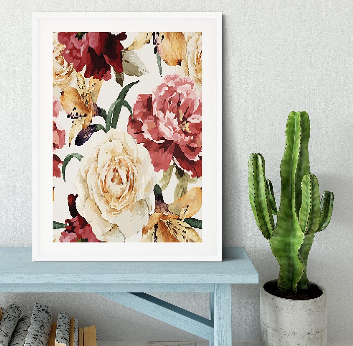 Floral pattern with roses Framed Print - Canvas Art Rocks - 5
