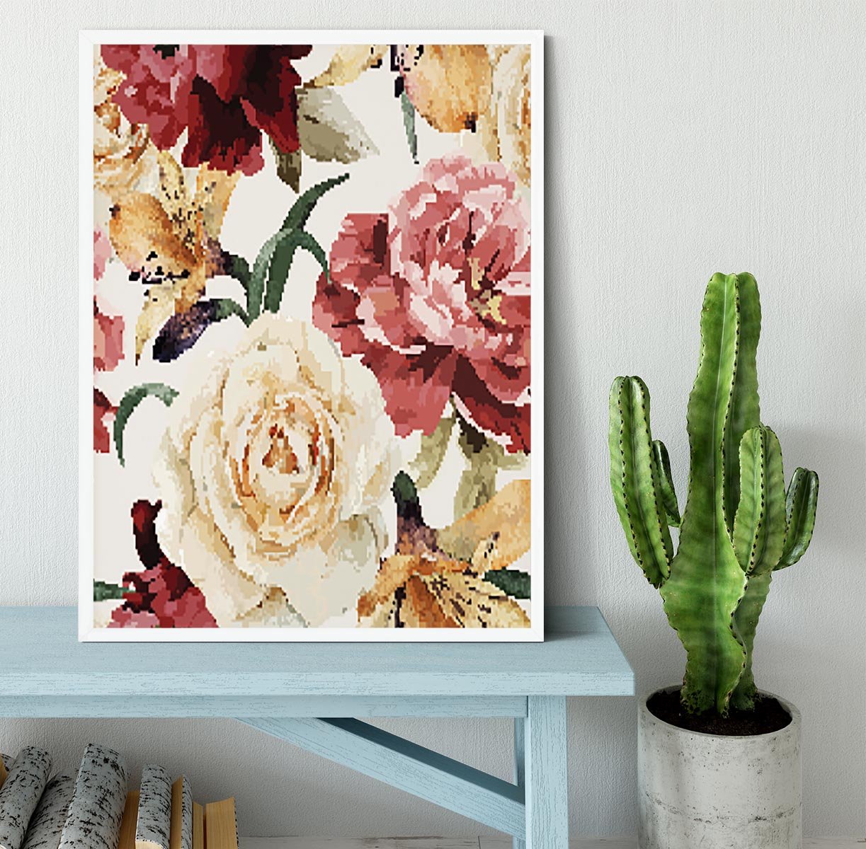 Floral pattern with roses Framed Print - Canvas Art Rocks -6