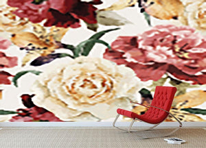 Floral pattern with roses Wall Mural Wallpaper - Canvas Art Rocks - 2