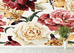 Floral pattern with roses Wall Mural Wallpaper - Canvas Art Rocks - 4