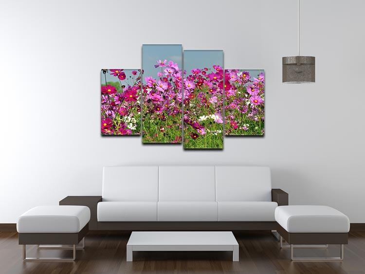 Flower field with blue sky 4 Split Panel Canvas  - Canvas Art Rocks - 3