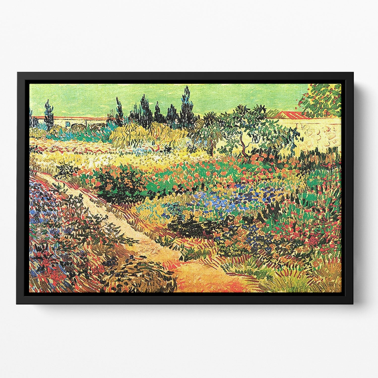 Flowering Garden with Path by Van Gogh Floating Framed Canvas