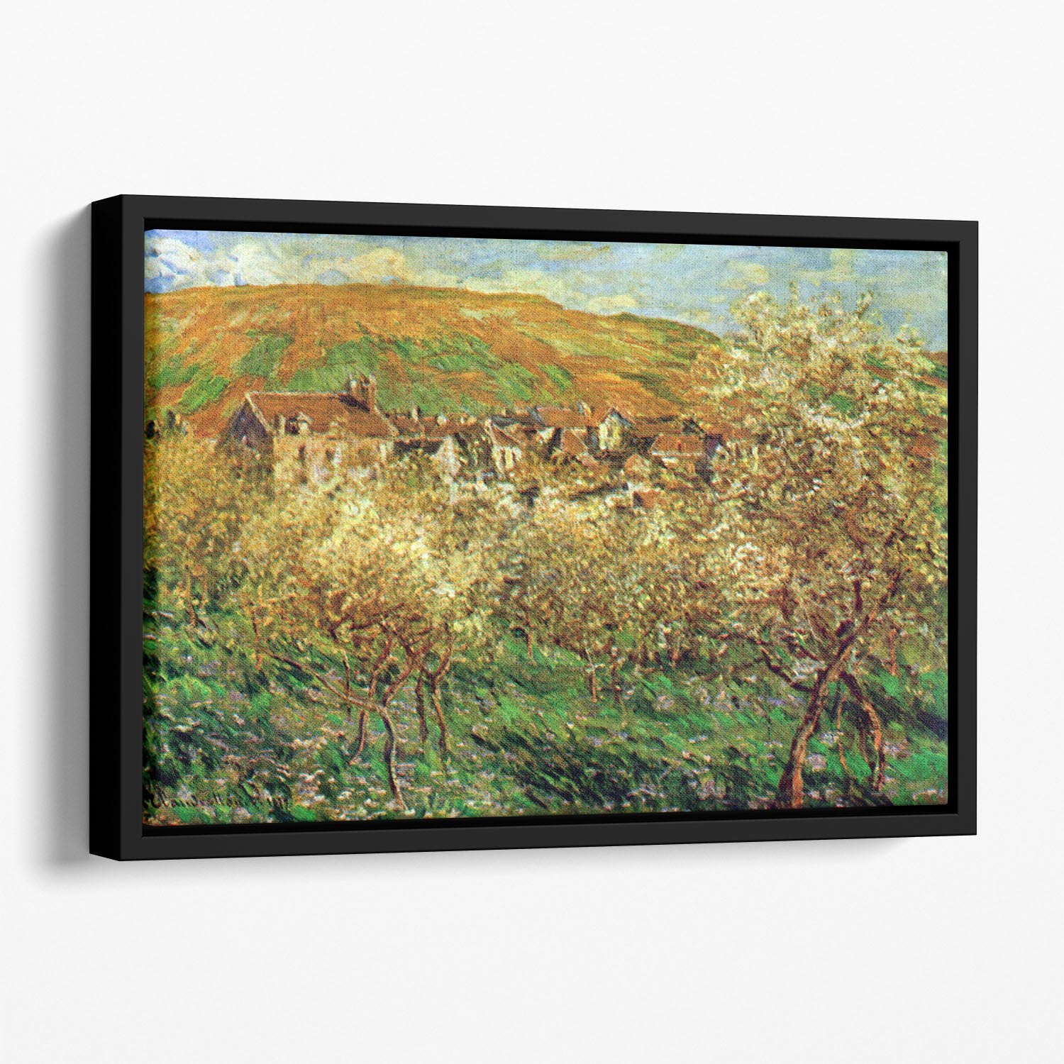 Flowering apple trees by Monet Floating Framed Canvas