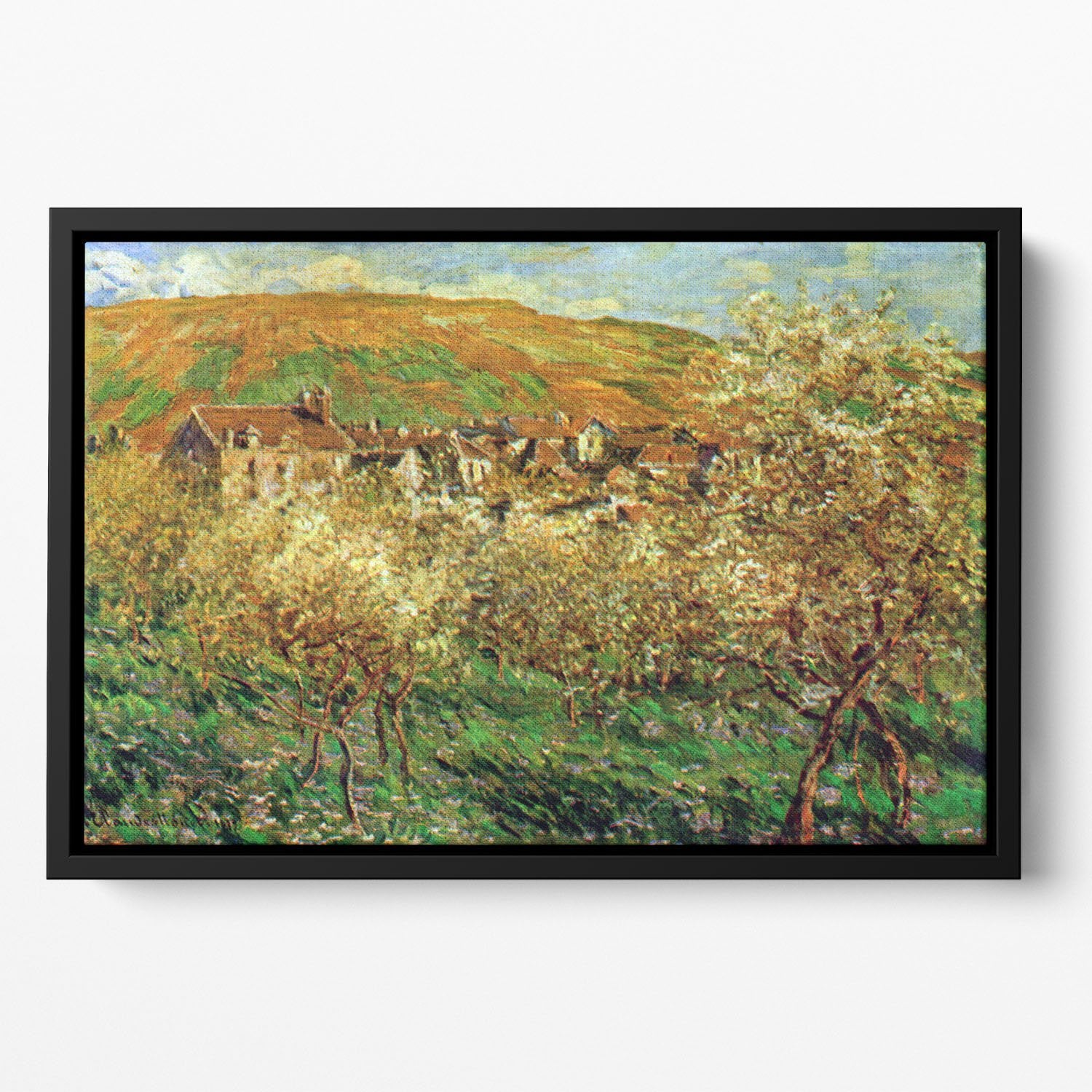 Flowering apple trees by Monet Floating Framed Canvas