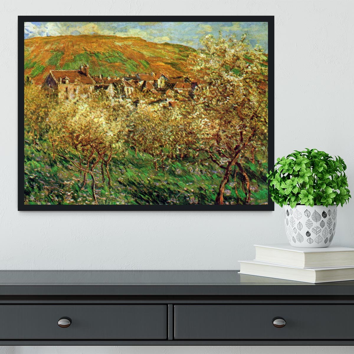 Flowering apple trees by Monet Framed Print - Canvas Art Rocks - 2