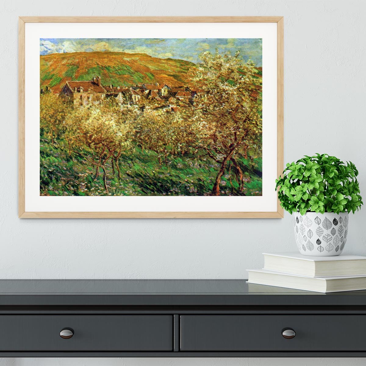 Flowering apple trees by Monet Framed Print - Canvas Art Rocks - 3