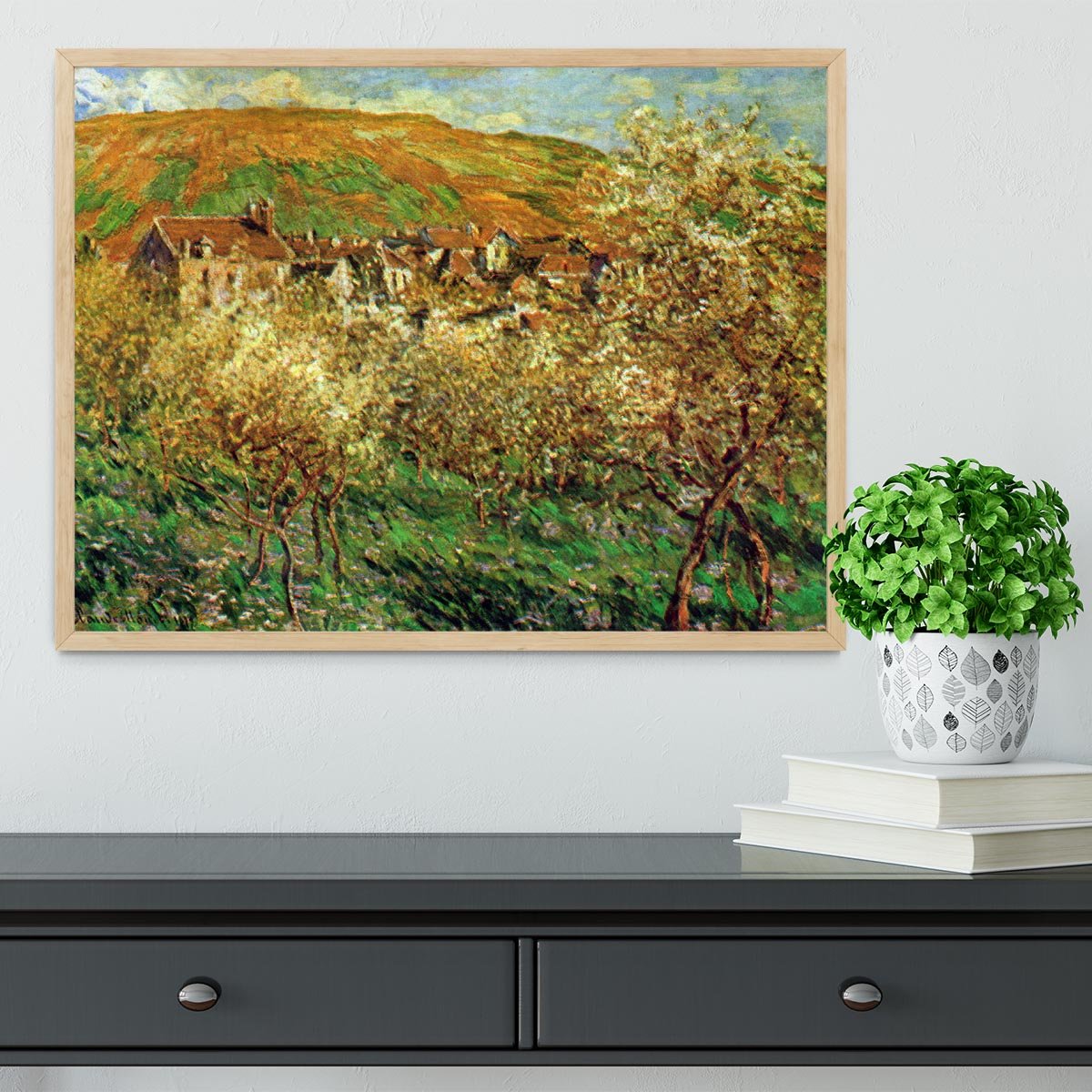 Flowering apple trees by Monet Framed Print - Canvas Art Rocks - 4